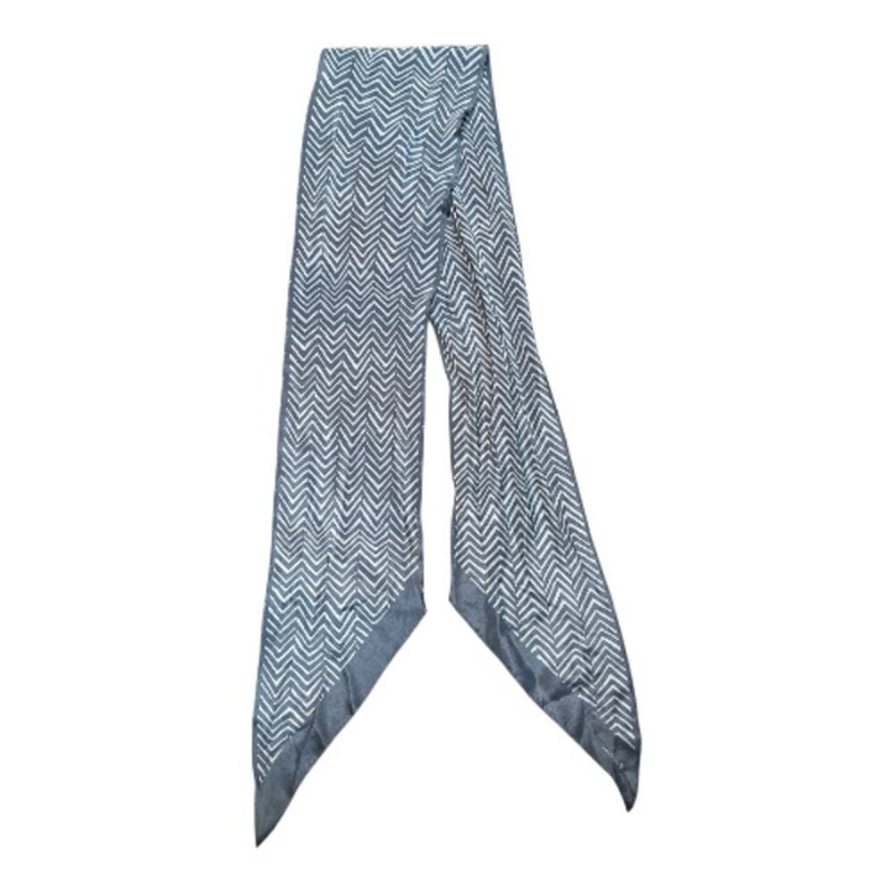 Evan Picone Grey Herringbone Silk Scarf 66"L x 7"W